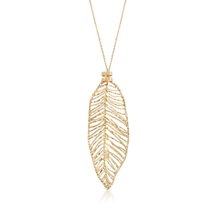 Italian 14kt Yellow Gold Openwork Leaf Necklace