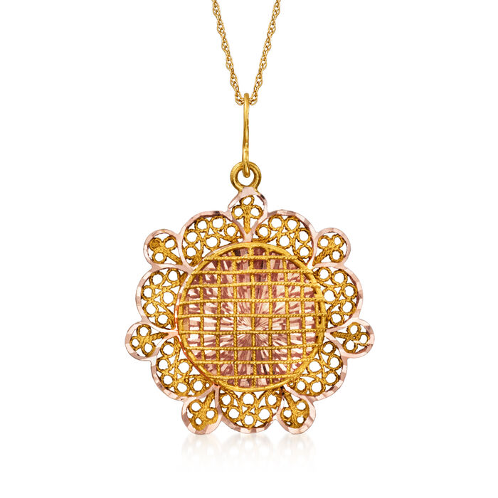 C. 1990 Vintage 14kt Two-Tone Gold Flower Pendant Necklace