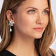 C. 1980 Vintage Cultured Pearl and 2.60 ct. t.w. Diamond Floral Drop Earrings in Sterling Silver