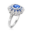 C 1990 Vintage 2.25 ct. t.w. Sapphire and .50 ct. t.w. Diamond Sunburst Ring in 18kt White Gold