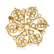 C. 1970 Vintage Cultured Pearl Flower Pin in 14kt Yellow Gold