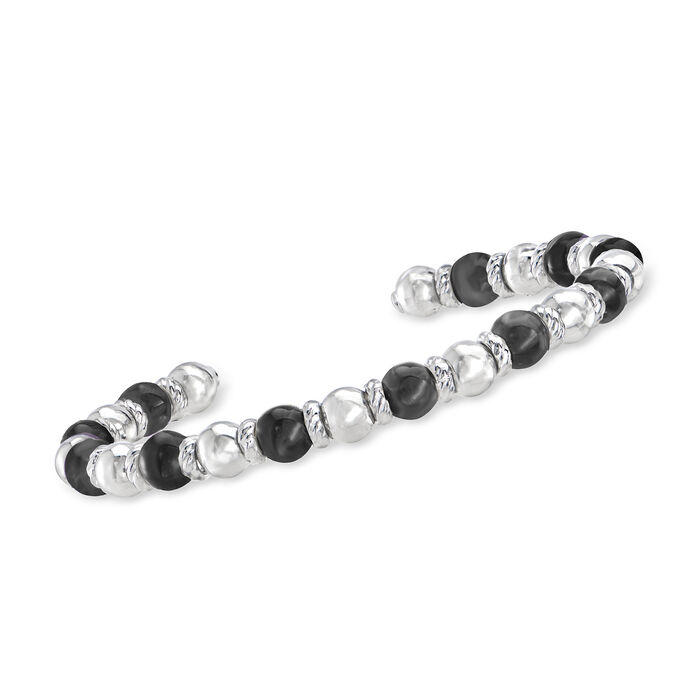 Phillip Gavriel &quot;Italian Cable&quot; 6-6.5mm Black Onyx and Sterling Silver Bead Cuff Bracelet