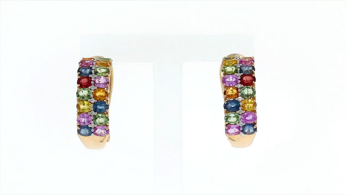 6.75 ct. t.w. Multicolored Sapphire and .10 ct. t.w. Diamond Earrings in 18kt Yellow Gold