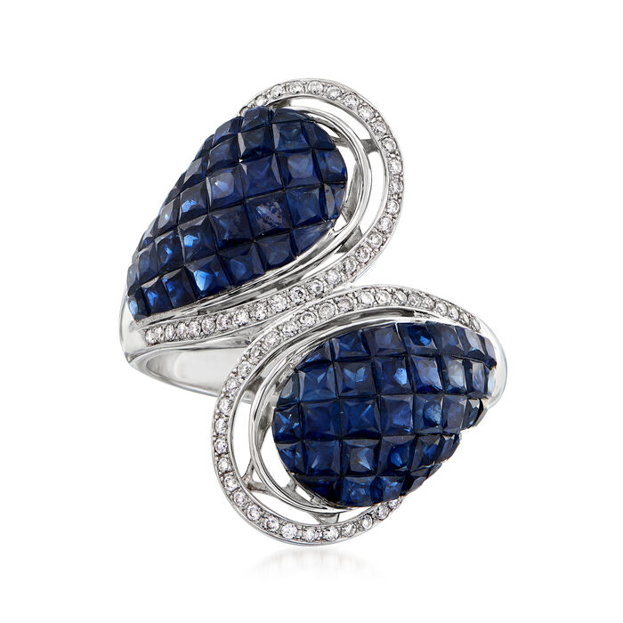C. 1990 Vintage 8.50 ct. t.w. Sapphire and .28 ct. t.w. Diamond Bypass Ring in 18kt White Gold