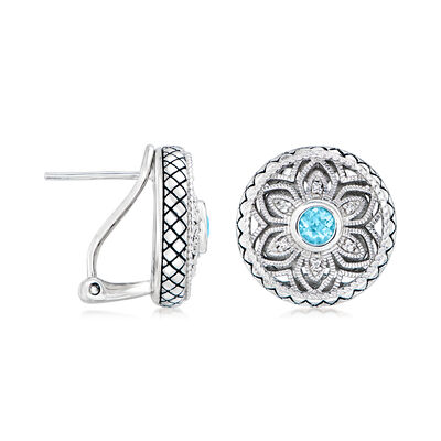 Andrea Candela &quot;Tesoro Gema&quot; .70 ct. t.w. Swiss Blue Topaz Floral Earrings with Diamond Accents in Sterling Silver