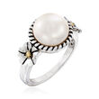 10mm Cultured Pearl Rope Trim Ring in Sterling Silver with 14kt Yellow Gold