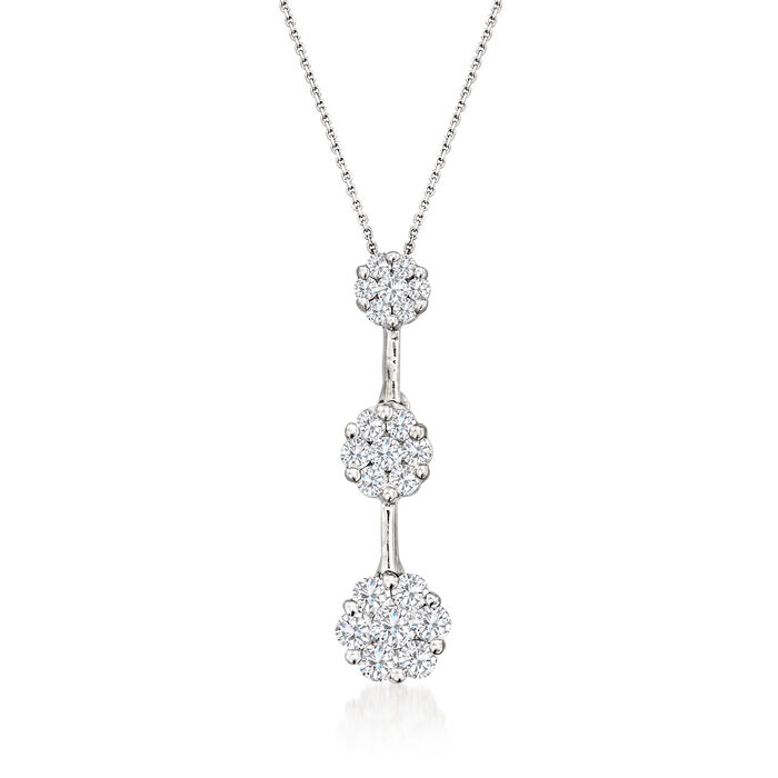 C. 1990 Vintage 1.05 ct. t.w. Diamond Cluster Journey Pendant Necklace in 14kt White Gold