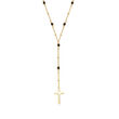 2.3mm Black Onyx Rosary Beads with Cross Necklace in 18kt Gold Over Sterling