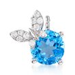 2.20 Carat Blue Topaz and .12 ct. t.w. Diamond Butterfly Pendant in 14kt White Gold 