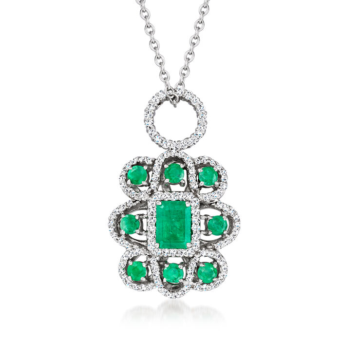 2.20 ct. t.w. Emerald and .68 ct. t.w. Diamond Pendant Necklace in 14kt Two-Tone Gold