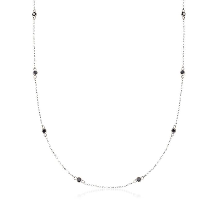1.00 ct. t.w. Bezel-Set Black Diamond Station Necklace in Sterling Silver