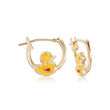 Child's 14kt Yellow Gold Duckling Huggie Hoop Earrings with Enamel