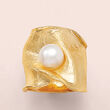 Italian 7.5-8mm Cultured Pearl Wide Ring in 18kt Gold Over Sterling