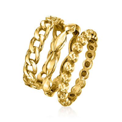 18kt Gold Over Sterling Jewelry Set: Three Stackable Rings