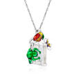 14.00 Carat Rock Crystal Nature Pendant Necklace with Multicolored Enamel in Sterling Silver