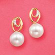 7.5mm Cultured Pearl Drop Earrings with Diamond Accents in 14kt Yellow Gold