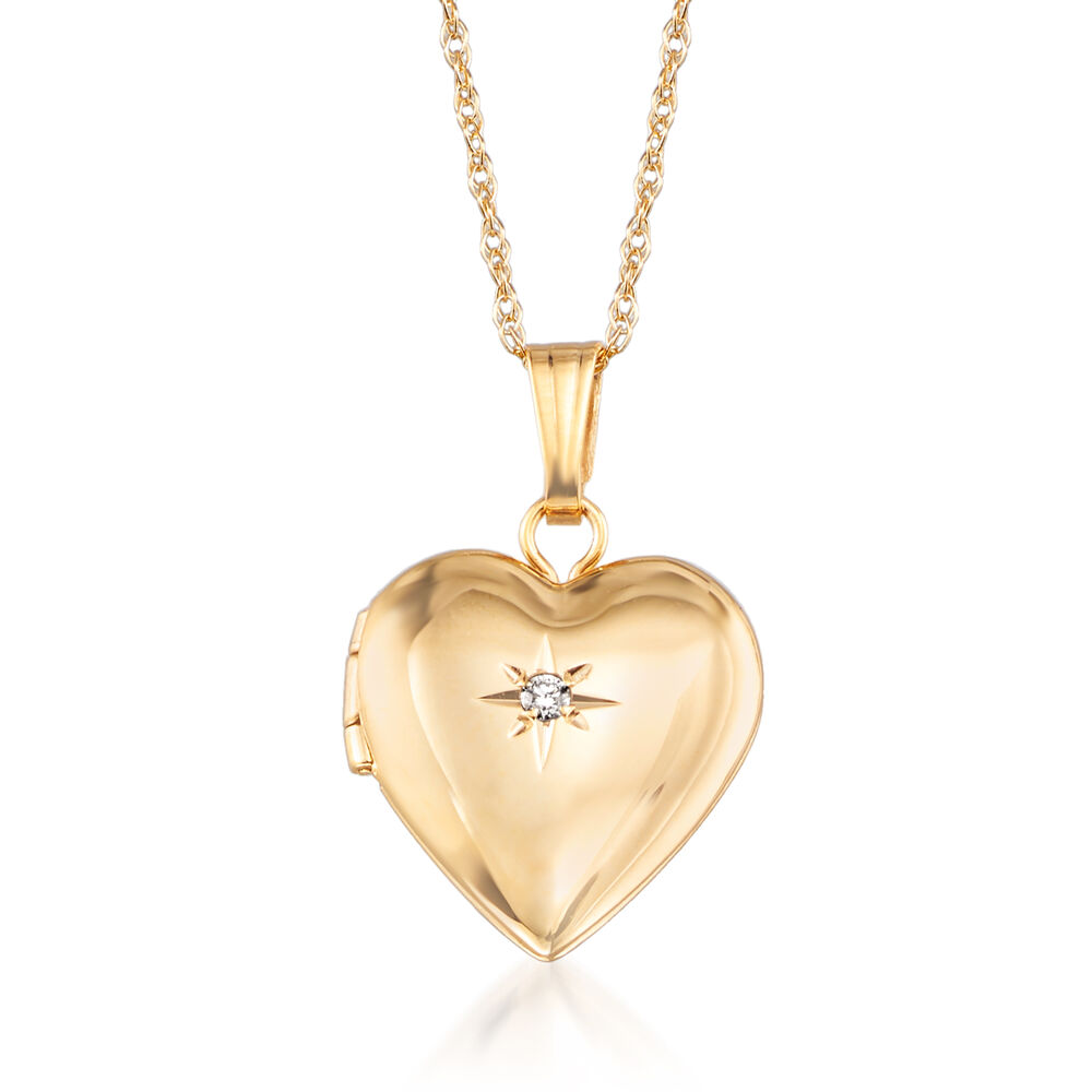 Child's 14kt Yellow Gold Small Heart Locket Necklace with Diamond ...