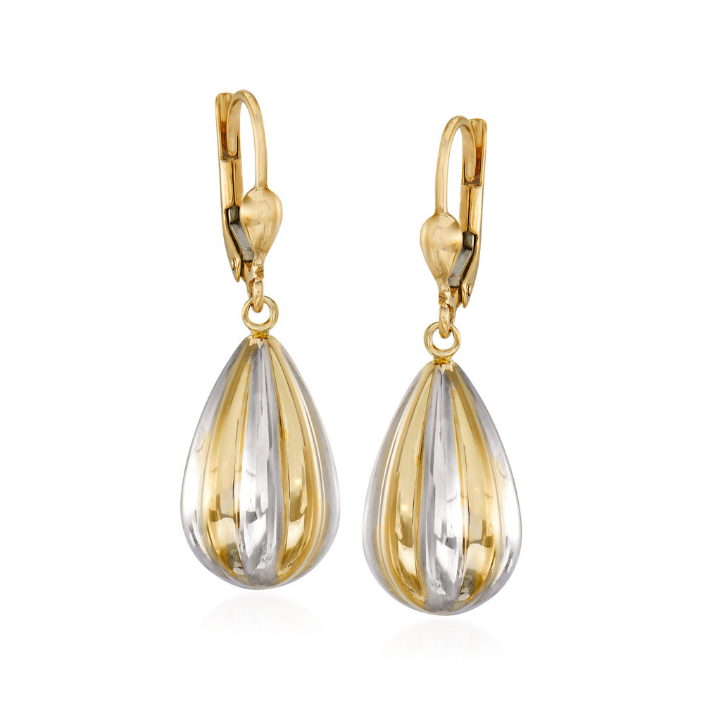 14kt Two-Tone Gold Teardrop Earrings. Leverback Earrings | Ross-Simons