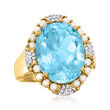 11.00 Carat Sky Blue Topaz Ring with .10 ct. t.w. Diamonds and Seed Pearls in 18kt Gold Over Sterling