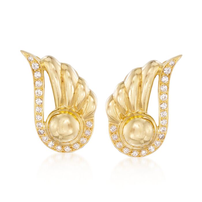 C. 1990 Vintage .80 ct. t.w. Diamond Wing Motif Earrings in 18kt Yellow Gold