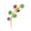 C. 1980 Vintage 4.35 ct. t.w. Multi-Gemstone and 1.85 ct. t.w. Diamond Flower Pin in 18kt Yellow Gold