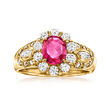 C. 1990 Vintage 1.28 Carat Ruby Ring with .80 ct. t.w. Diamonds in 18kt Yellow Gold