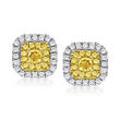 1.00 ct. t.w. Yellow and White Diamond Cluster Earrings in 14kt White Gold