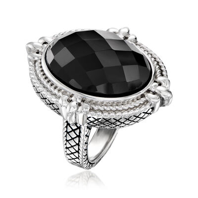 Andrea Candela Onyx Ring with Black Enamel in Sterling Silver