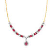 C. 1980 Vintage 5.50 ct. t.w. Ruby and 1.90 ct. t.w. Diamond Drop Necklace in 18kt Yellow Gold