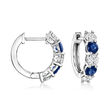 .80 ct. t.w. Sapphire and 1.00 ct. t.w. Lab-Grown Diamond Hoop Earrings in 14kt White Gold