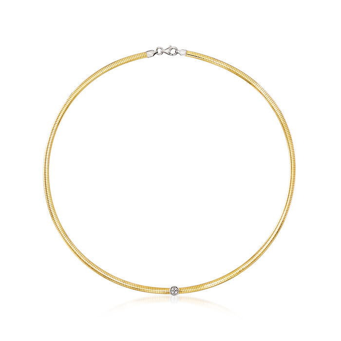 Italian .15 ct. t.w. CZ Reversible Omega Necklace in Sterling Silver and 18kt Gold Over Sterling