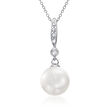 8-9mm Cultured Pearl and .40 ct. t.w. Diamond Pendant Necklace in 18kt White Gold