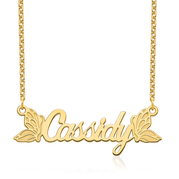 14kt Yellow Gold Personalized Butterfly Name Necklace