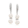 7.5-9mm Cultured Pearl and .15 ct. t.w. Diamond Drop Earrings in Sterling Silver