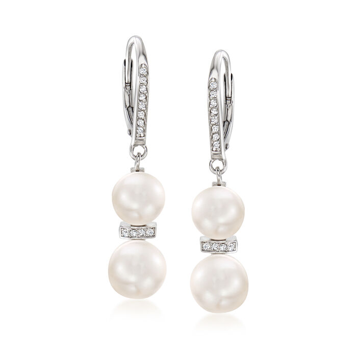 7.5-9mm Cultured Pearl and .15 ct. t.w. Diamond Drop Earrings in Sterling Silver