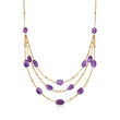 55.00 ct. t.w. Amethyst Bead Station Necklace in 18kt Gold Over Sterling