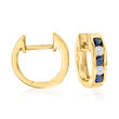 .45 ct. t.w. Sapphire and .20 ct. t.w. Diamond Huggie Hoop Earrings in 14kt Yellow Gold