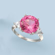 6.25 Carat Simulated Pink Sapphire and 1.50 ct. t.w. CZ Ring in Sterling Silver