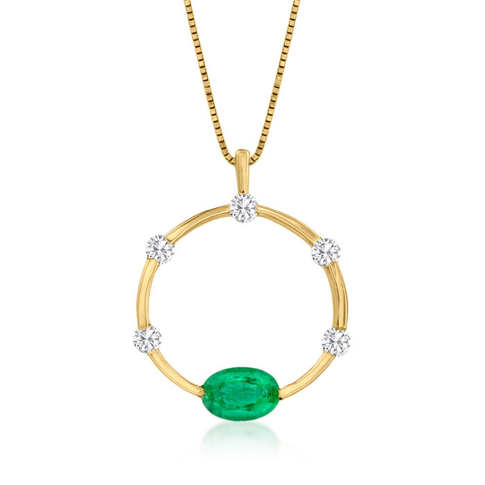 .50 Carat Emerald and .20 ct. t.w. Diamond Circle Necklace in 18kt Yellow Gold