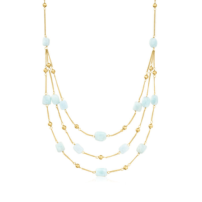 90.00 ct. t.w. Aquamarine Bead Station Necklace in 18kt Gold Over Sterling
