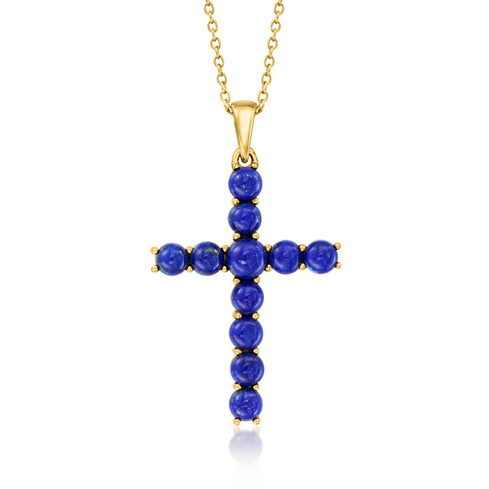 4-5mm Lapis Cross Pendant Necklace in 18kt Gold Over Sterling