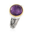 3.00 Carat Amethyst Scroll Ring in Sterling Silver with 14kt Yellow Gold