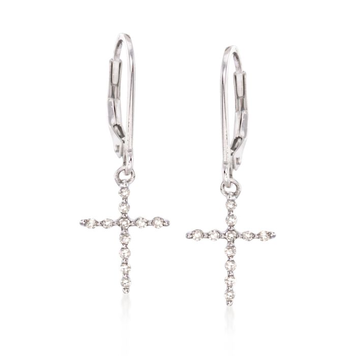 .15 ct. t.w. Diamond Cross Drop Earrings in Sterling Silver