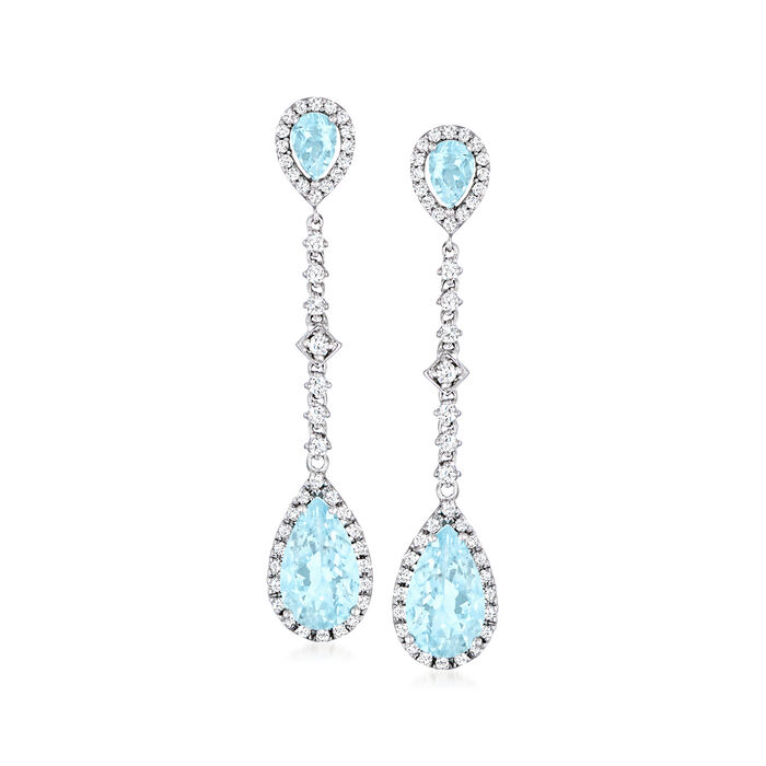 6.00 ct. t.w. Aquamarine and .86 ct. t.w. Diamond Drop Earrings in 14kt White Gold