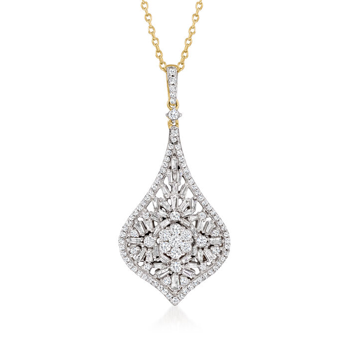 1.00 ct. t.w. Baguette and Round Diamond Cluster Pendant Necklace in 14kt Yellow Gold
