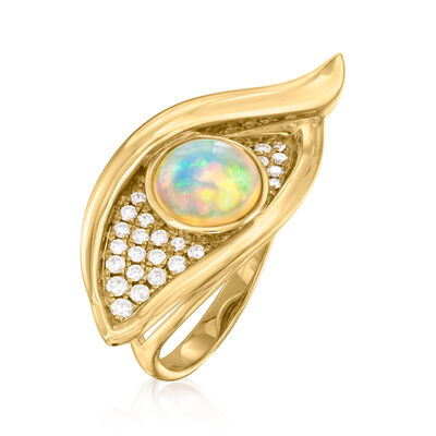 Opal and .35 ct. t.w. Diamond Evil Eye Ring in 14kt Yellow Gold