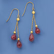 15.00 ct. t.w. Ruby and Bead Double-Drop Earrings in 14kt Yellow Gold