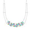 9-9.5mm Cultured Freshwater Pearl and 13.78 ct. t.w. Multi-Gemstone Bib Necklace in Sterling Silver