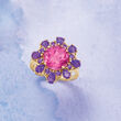 4.50 Carat Pink Topaz and 1.70 ct. t.w. Amethyst Ring in 14kt Yellow Gold