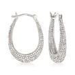 .95 ct. t.w. Pave Diamond Oval Hoop Earrings in Sterling Silver